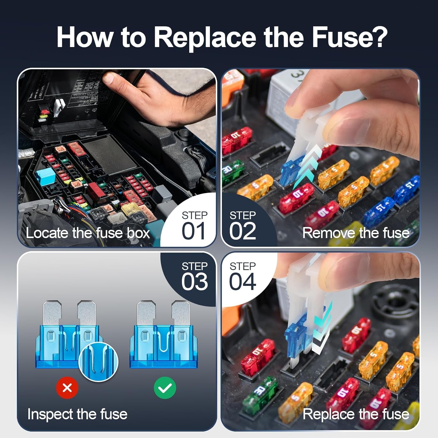 60Pcs Standard Car Fuse Kit -Replacement Fuses Assortment Kit for Car/Rv/Truck/Motorcycle(2Amp 3A 5A 7.5A 10A 15A 20A 25A 30A 35A 40A) - Standard Blade Fuses Automotive + Auto Fuse Puller
