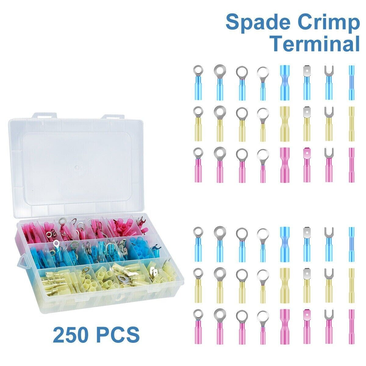 250X Heat Shrink Wire Connectors Electrical Ring Fork Spade Crimp Terminals Kit