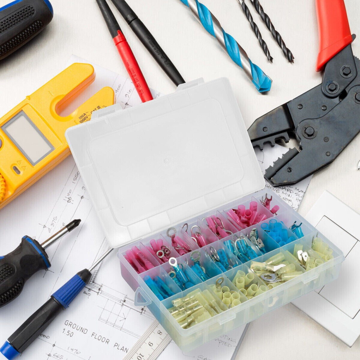 250X Heat Shrink Wire Connectors Electrical Ring Fork Spade Crimp Terminals Kit