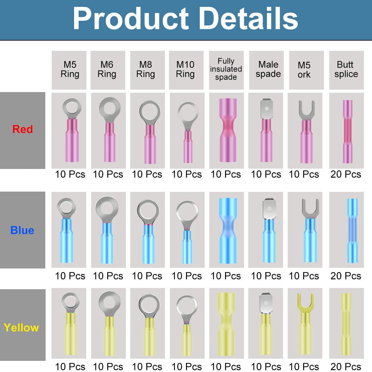 250X Heat Shrink Wire Connectors Electrical Ring Fork Spade Crimp Terminals Kit