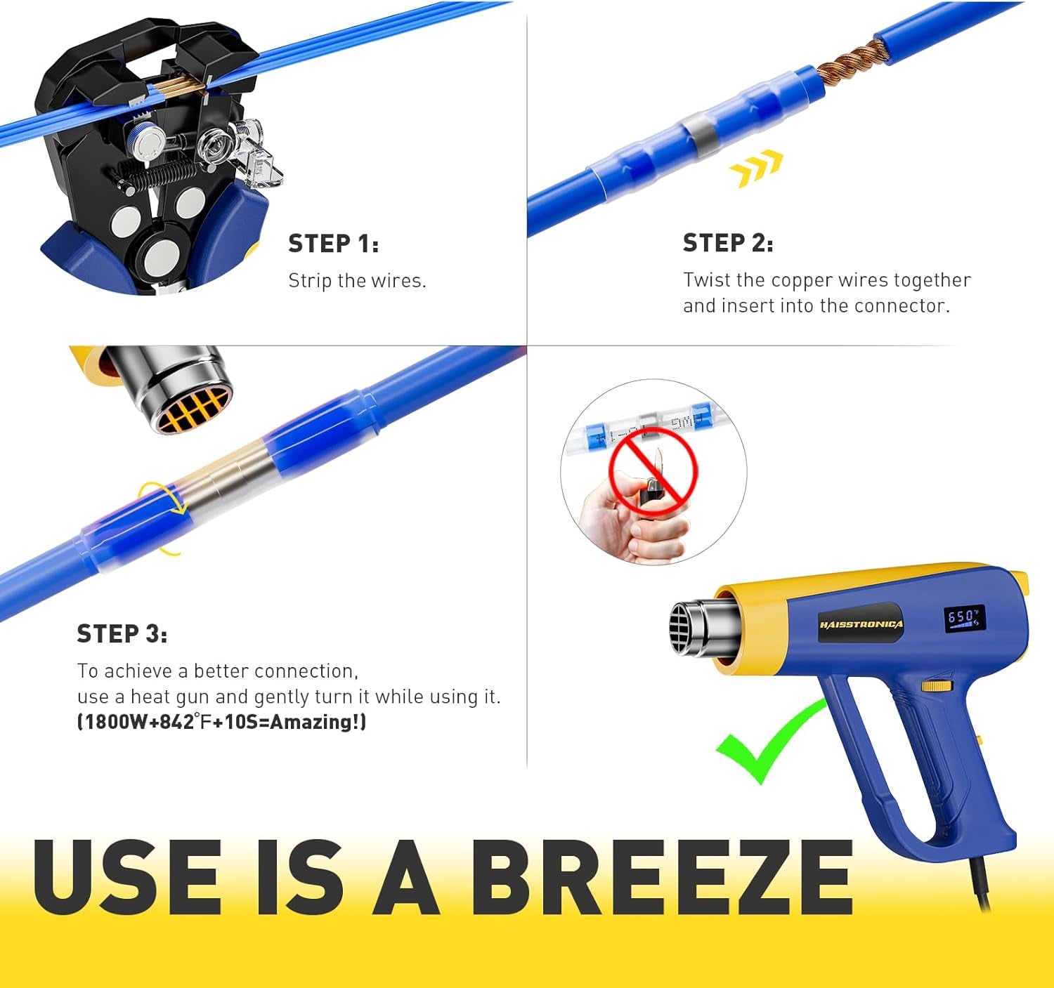 380PCS Solder Seal Wire Connectors- Waterproof Wire Connectors-Electrical Connectors-Heat Shrink Butt Connectors for Marine,Stereo(40Yellow 90White 130Red 120Blue) Solder Sleeve