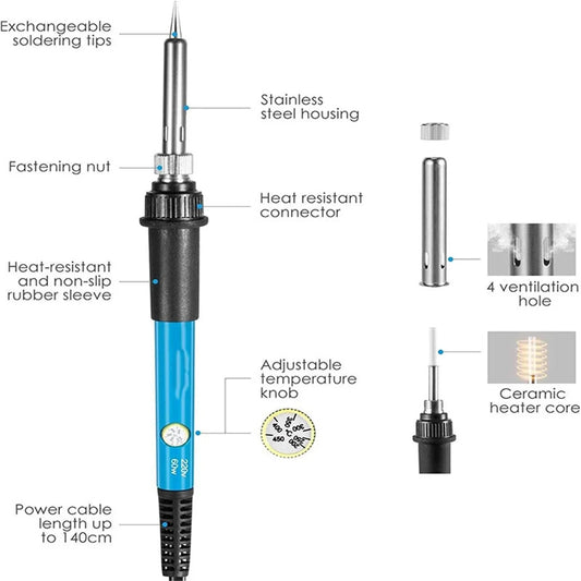 15 PCS Electric Soldering Iron Kit, 80W Adjustable Temperature Digital Display Repair Soldering Tool Electronic Circuit Board Precision Welding Small Tool Kit